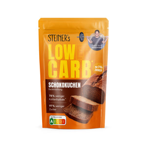 1 Verpackung Low Carb Schokokuchen Backmischung auf weißem Hintergrund