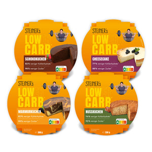 STEINER´s Kuchenmix bestehend aus je einer Pkg. von Cheesecake, Marmorkuchen, Schokokuchen, Nusskuchen