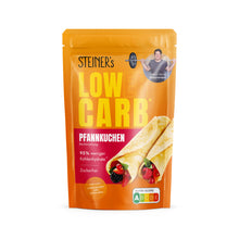 1 Verpackung Low Carb Pfannkuchen Backmischung auf weißem Hintergrund