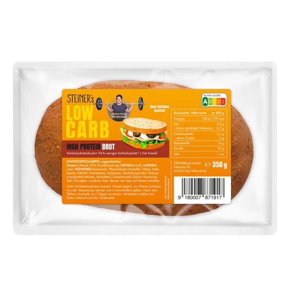 1 Packung von STEINER´s High Protein Brot als ovales Laib.