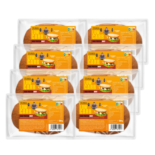 8 Packungen von STEINER´s High Protein Brot als ovales Laib.