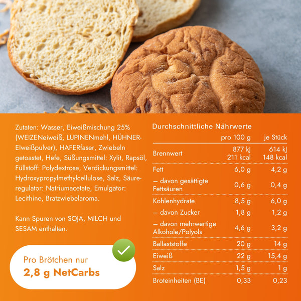 STEINER´s Low Carb Zwiebelbrötchen Nährwerte und Zutaten im Überblick.