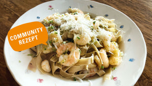 Low Carb Tagliatelle in Aglio e Olio mit Garnelen