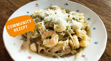 Low Carb Tagliatelle in Aglio e Olio mit Garnelen