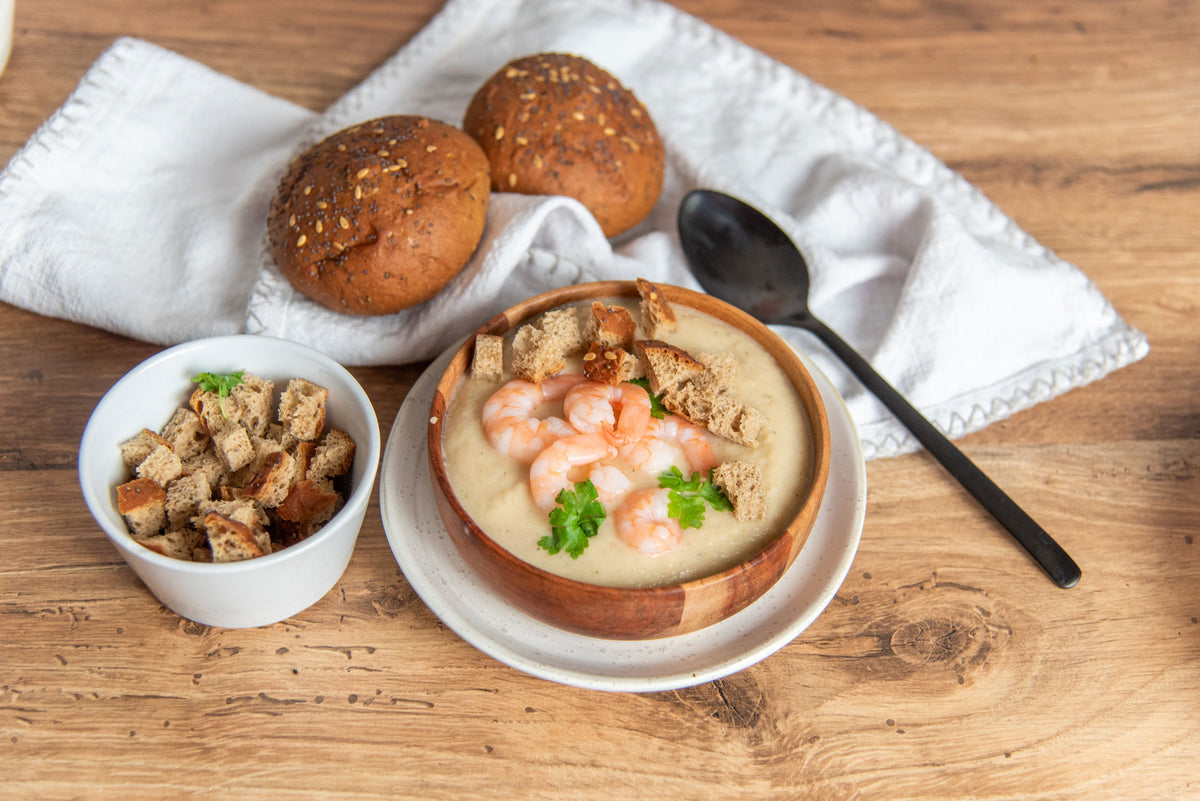 Selleriesuppe mit Garnelen und Croûtons | STEINERfood