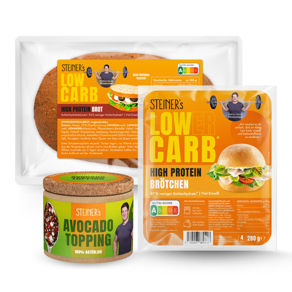 STEINER´s Avocado Brot Box bestehend aus je 1 Pkg. Brot, Brötchen und einer Dose Avocado Topping