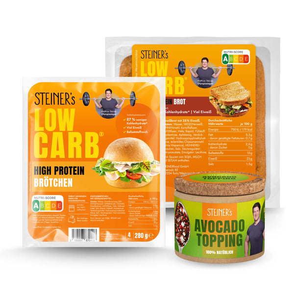 STEINER´s Avocado Brot Box bestehend aus je 1 Pkg. Brot, Brötchen und einer Dose Avocado Topping