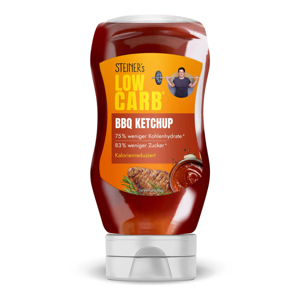 Eine Flasche STEINER´s Low Carb BBQ Ketchup.