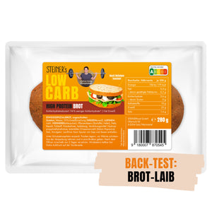 1 Packung von STEINER´s High Protein Brot als ovales Laib . Es ist eine Testproduktion.