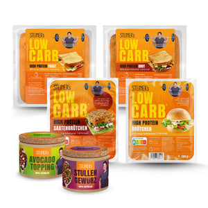 STEINER´s Brotzeit Box bestehend aus je 1 Pkg. Toast, Brot, Brötchen, Saatenbrötchen, Avocado Topping und Stullen Gewürz