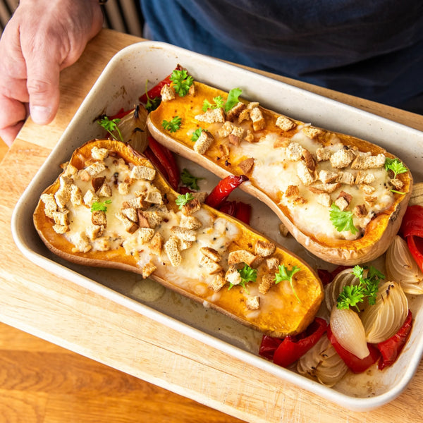 STEINER´s Low Carb High Protein Croutons als Topping für überbackenen Kürbis.