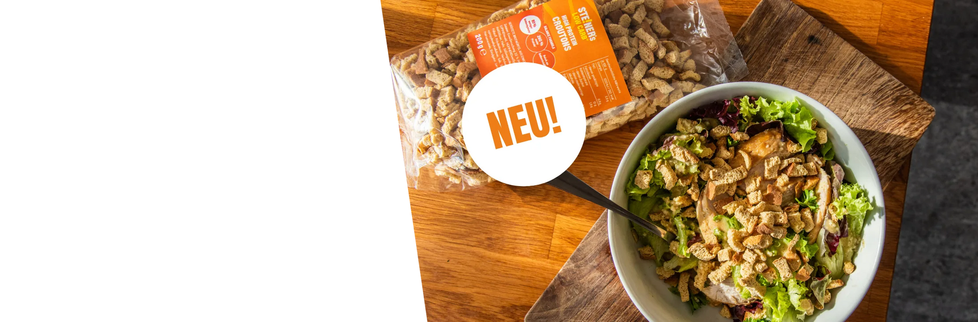 STEINER´s Low Carb High Protein Croutons und ein Caeser Salad.