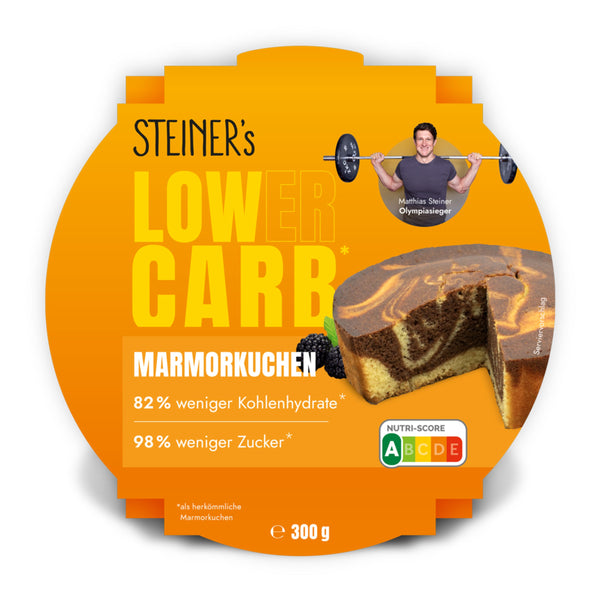 1 Verpackung Low Carb Marmorkuchen auf weißem Hintergrund