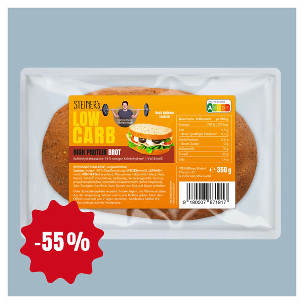 Eine Packung STEINER´s Low carb Brot im Angebot für -55%