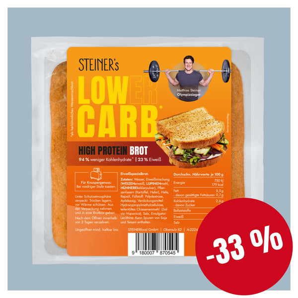 STEINER´s Low Carb High Protein Brot in Kastenform im Angebot mit -33%.