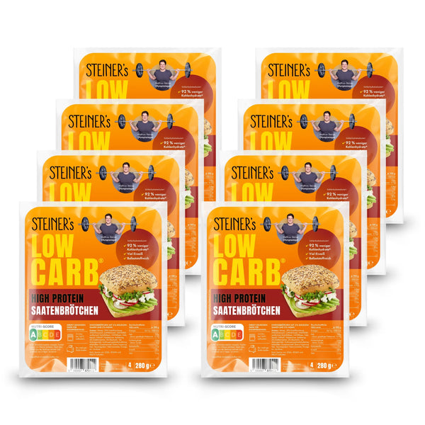 Acht Packungen STEINER´s Low Carb High Protein Saatenbrötchen