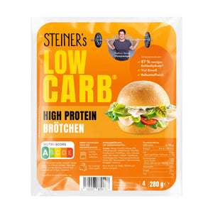 Eine Packung STEINER´s Low Carb High Protein Brötchen