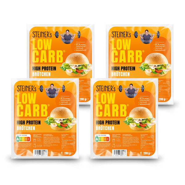 Vier Packungen STEINER´s Low Carb High Protein Brötchen