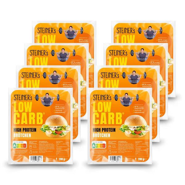 Acht Packungen STEINER´s Low Carb High Protein Brötchen