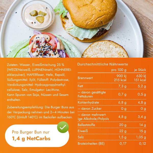 STEINER´s Low Carb High Protein Burger Buns Nährwerte und Zutaten