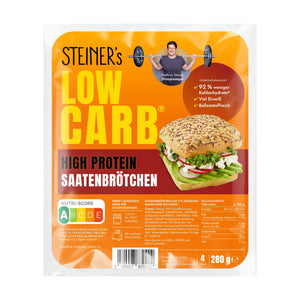 Eine Packung STEINER´s Low Carb High Protein Saatenbrötchen