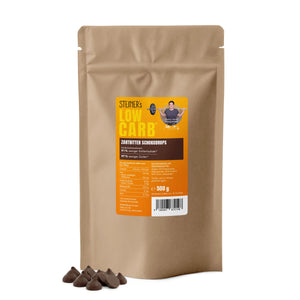 Eine Packung STEINER´s Zartbitter Schokodrops in 500g. Es ist ein Standbeutel aus Papier.