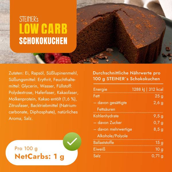 Nährwerte und Zutaten von STEINER´s Low Carb Schokokuchen.