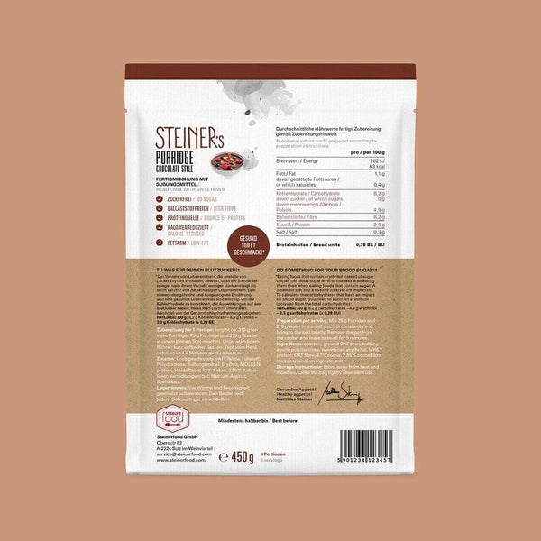 6 Pkg. STEINER's Porridge Chocolate Style (2,7 kg).
